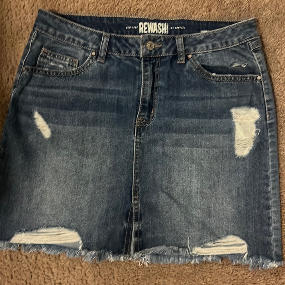 Trendy distressed Rewash jean mini skirt